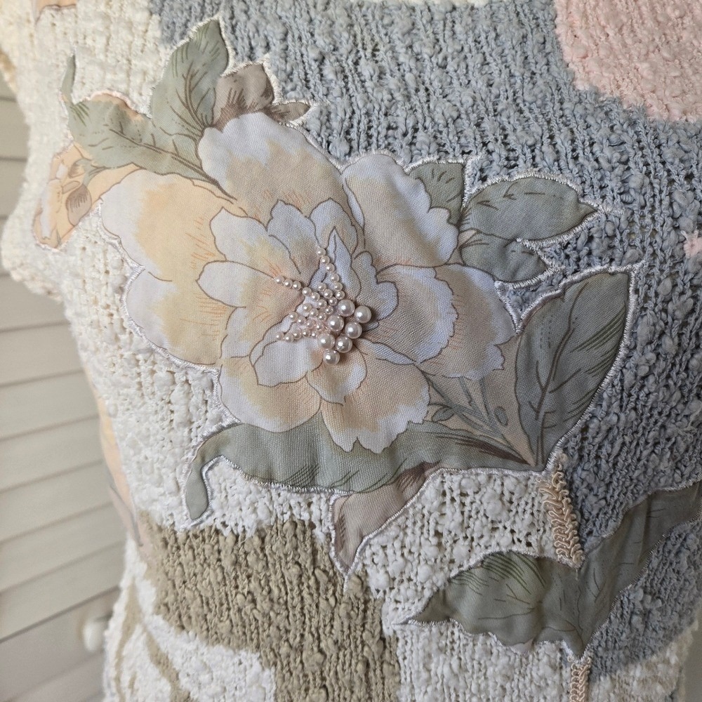 Vtg 90s Margules Floral Chenille Sweater Top Size M Cottage Pastel Grandmacore - Picture 5 of 10